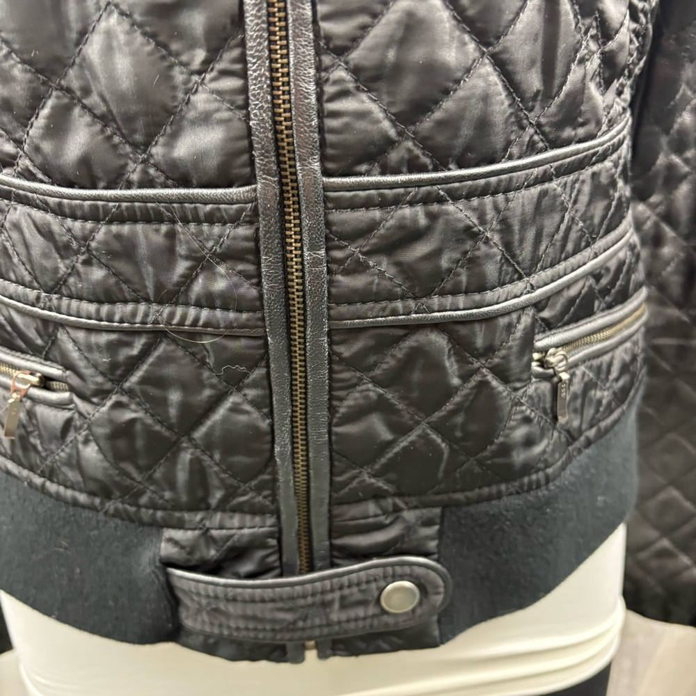 Teenflo Jacket Womens Black Quilted Zip Up With Faux Leather Arms 8 - Picture 6 of 9